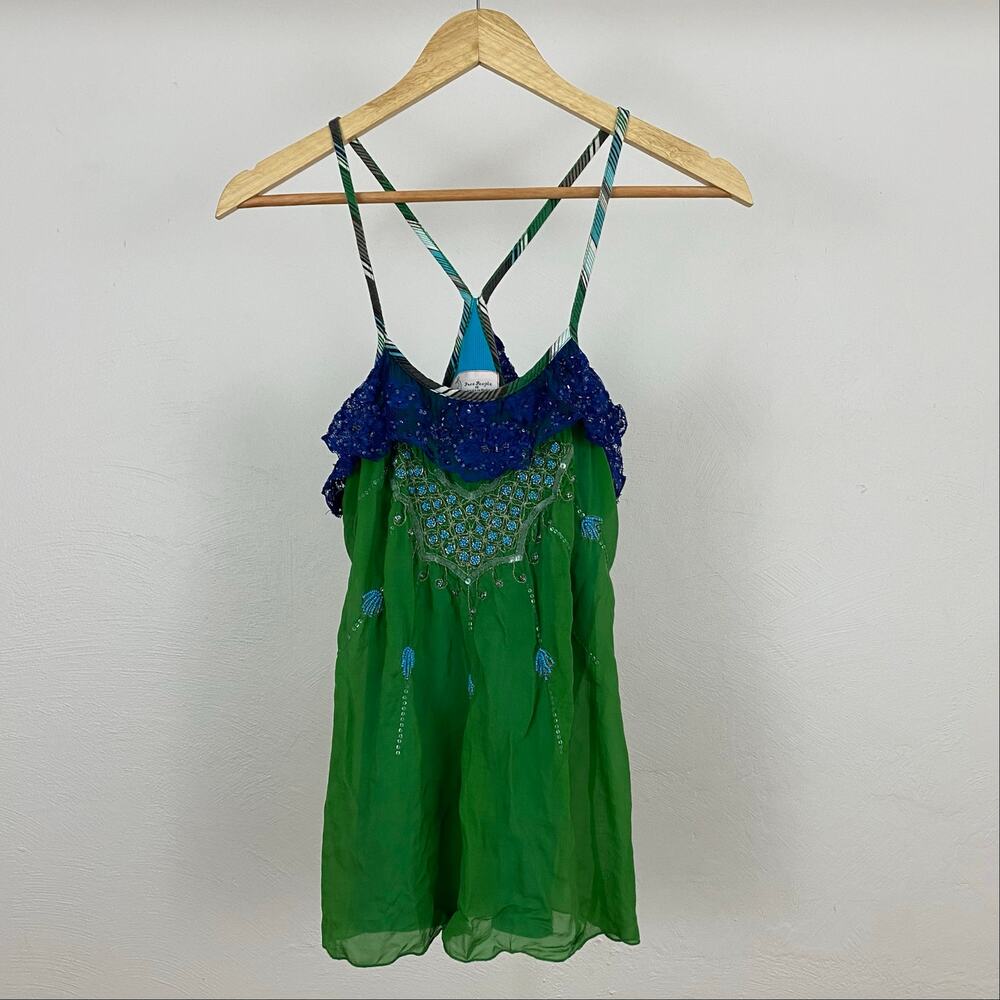 Free People Frosty Rosette Cami - Blue Green Combo - Size 10